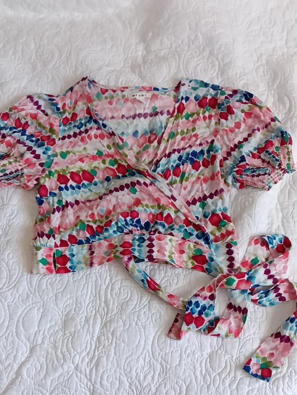 miami Watercolor Wrap Crop Top with Tie